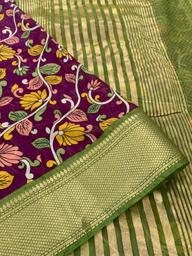 Soft Cotton Silk Prints Saree Purple In Colour