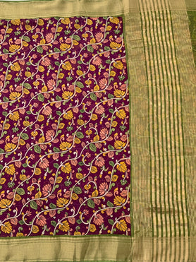 Soft Cotton Silk Prints Saree Purple In Colour