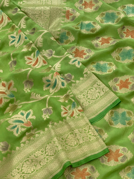 Georgette Banarasi Saree Green In Colour