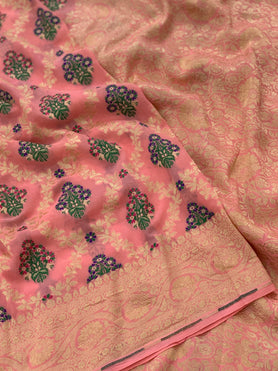 Georgette Banarasi Saree Peach In Colour