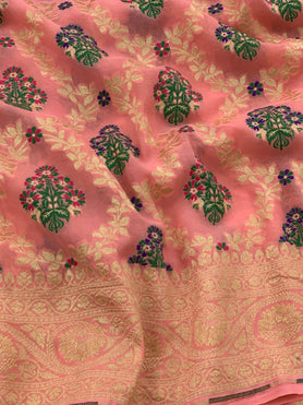 Georgette Banarasi Saree Peach In Colour