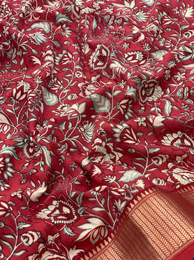 Soft Cotton Silk Prints Saree Maroon In Colour