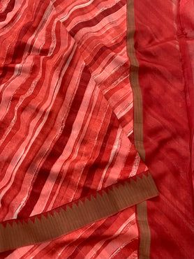 Cotton Prints Saree Dark-Red In Colour