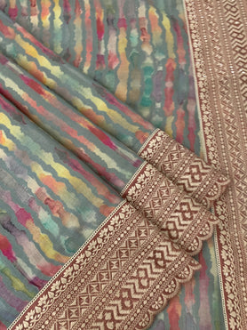 Tussore Embroidery Saree In Multi-Colour