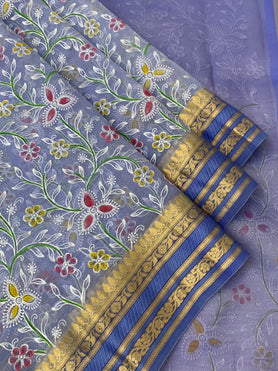 Organza Embroidery Saree Pastel-Blue In Colour