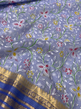 Organza Embroidery Saree Pastel-Blue In Colour