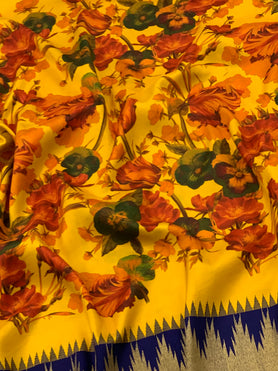 Kanjeevaram Print Saree Yellow In Colour