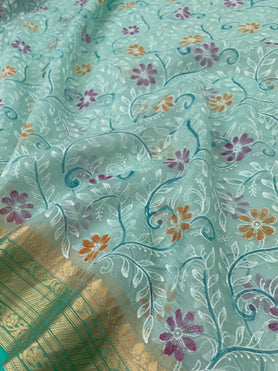 Organza Embroidery Saree Sea-Green In Colour
