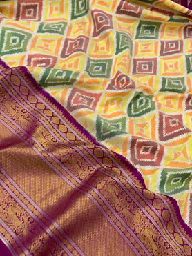 Kanjeevaram Ikat Silk Saree In Multi-Colour