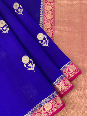 Chanderi Silk Saree Blue In Colour