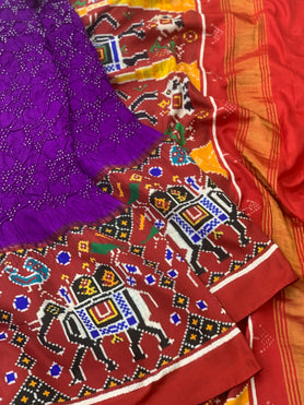 Patan Patola Bandhani Saree Purple In Colour