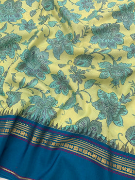 Silk prints saree Lemon-Yellow in colour