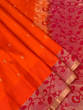 Soft Silk Saree Orange In Colour