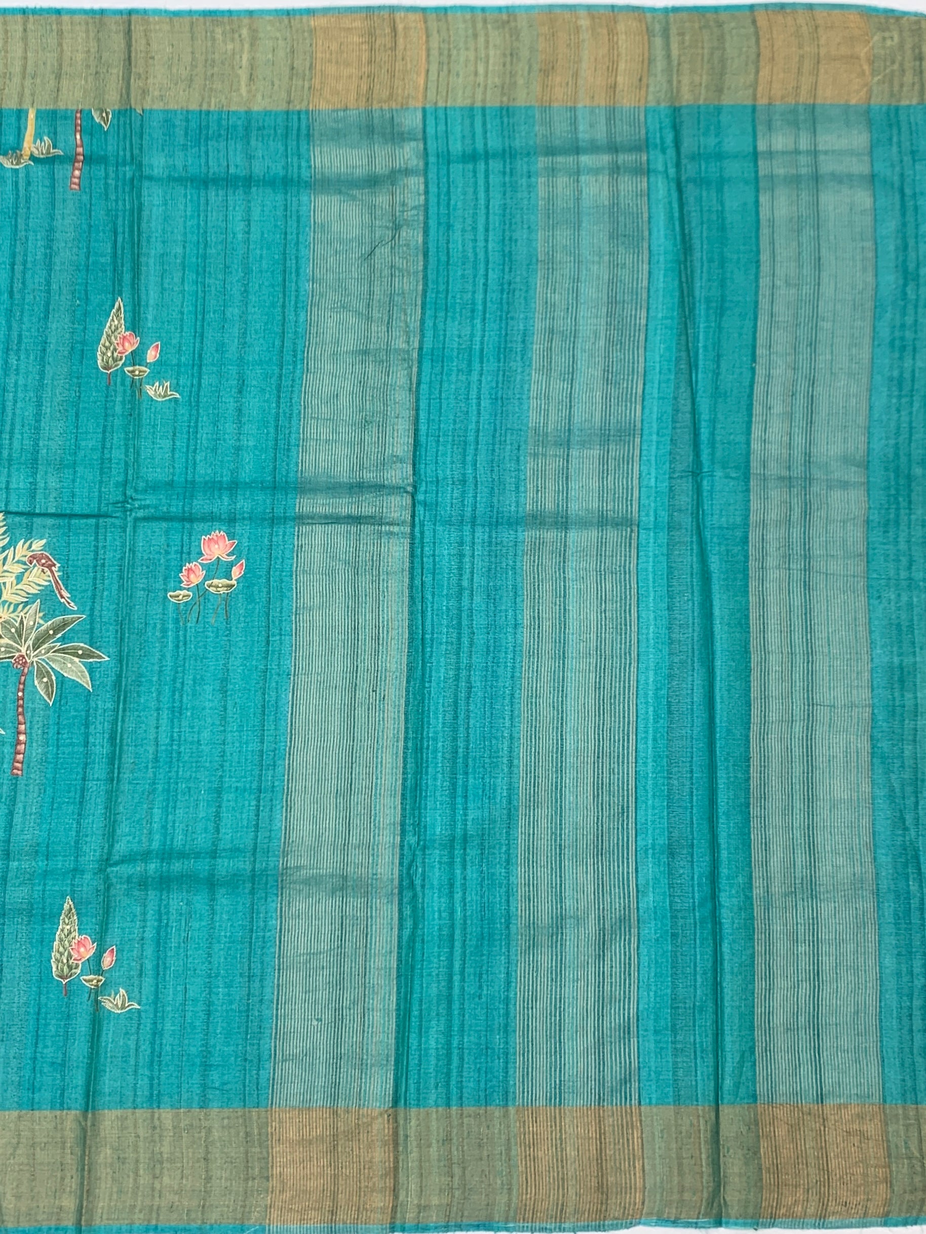 Tropical Lagoon: Tree of Life Printed Tussore Saree