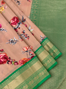 Silk Prints Saree With Kanjeevaram Border Mauve In Colour
