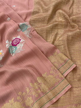 Tussore georgette saree Peach in colour