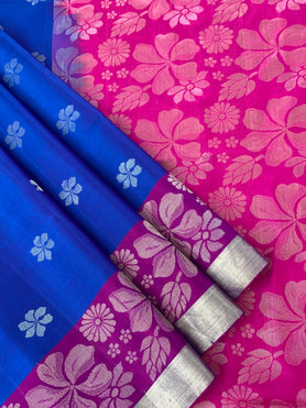 Soft Silk Saree Ink-Blue In Colour