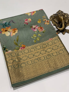 Chiniya Silk Saree Pastel-Green In Colour