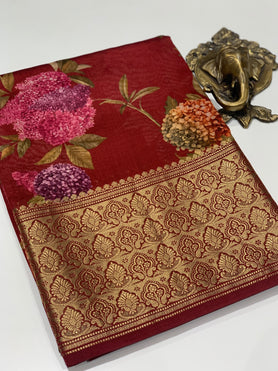 Chiniya Silk Saree Maroon In Colour