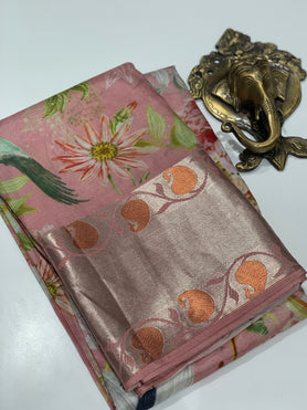 Silk Prints Saree Peach In Colour