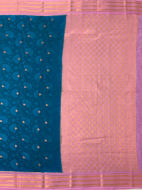 Mysore Silk Saree Teal-Blue In Colour