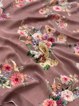 Crape Floral Print Saree Mauve In Colour
