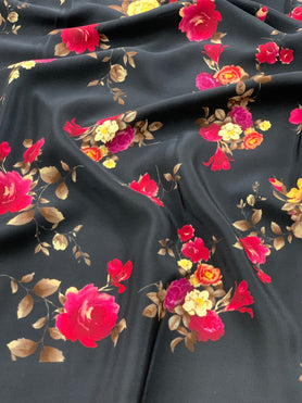 Crape Floral Print Saree Black In Colour