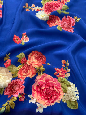 Crape Floral Print Saree Blue In Colour