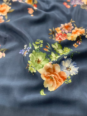 Crape Floral Print Saree Dark-Grey In Colour