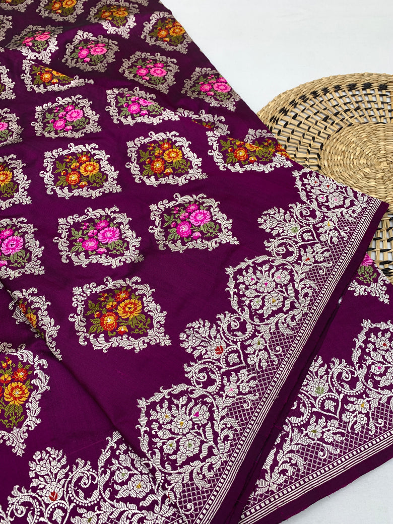 Banarasi Kadwa Weave Silk Saree Wine In Colour