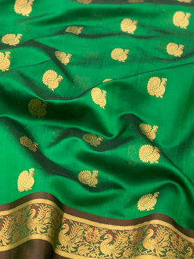 Chanderi Silk Saree Bottle-Green In Colour