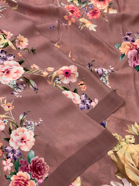 Crape Floral Print Saree Mauve In Colour