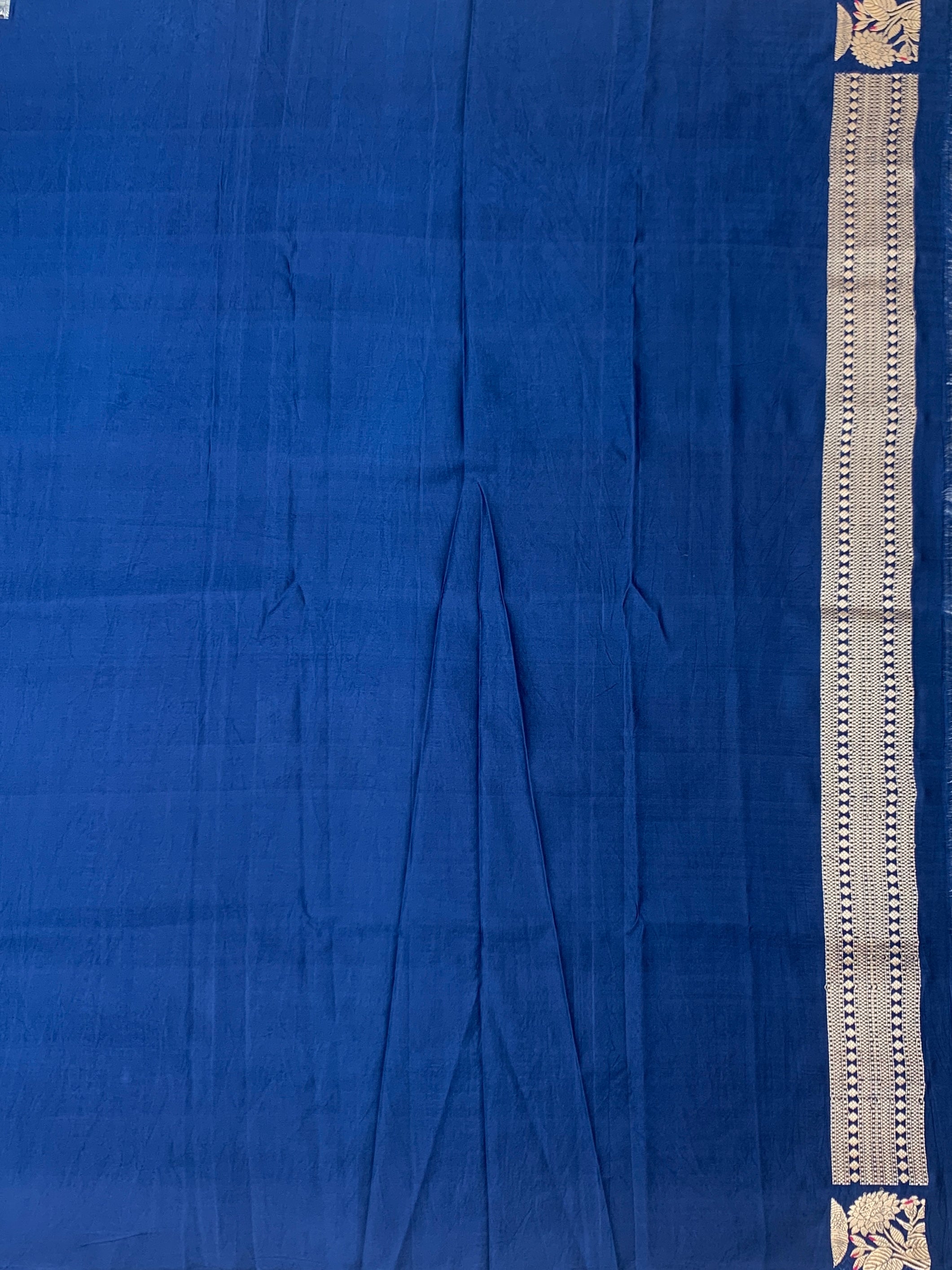 Royal Blue Banarasi Mashru Silk Saree with Floral Zari Motifs