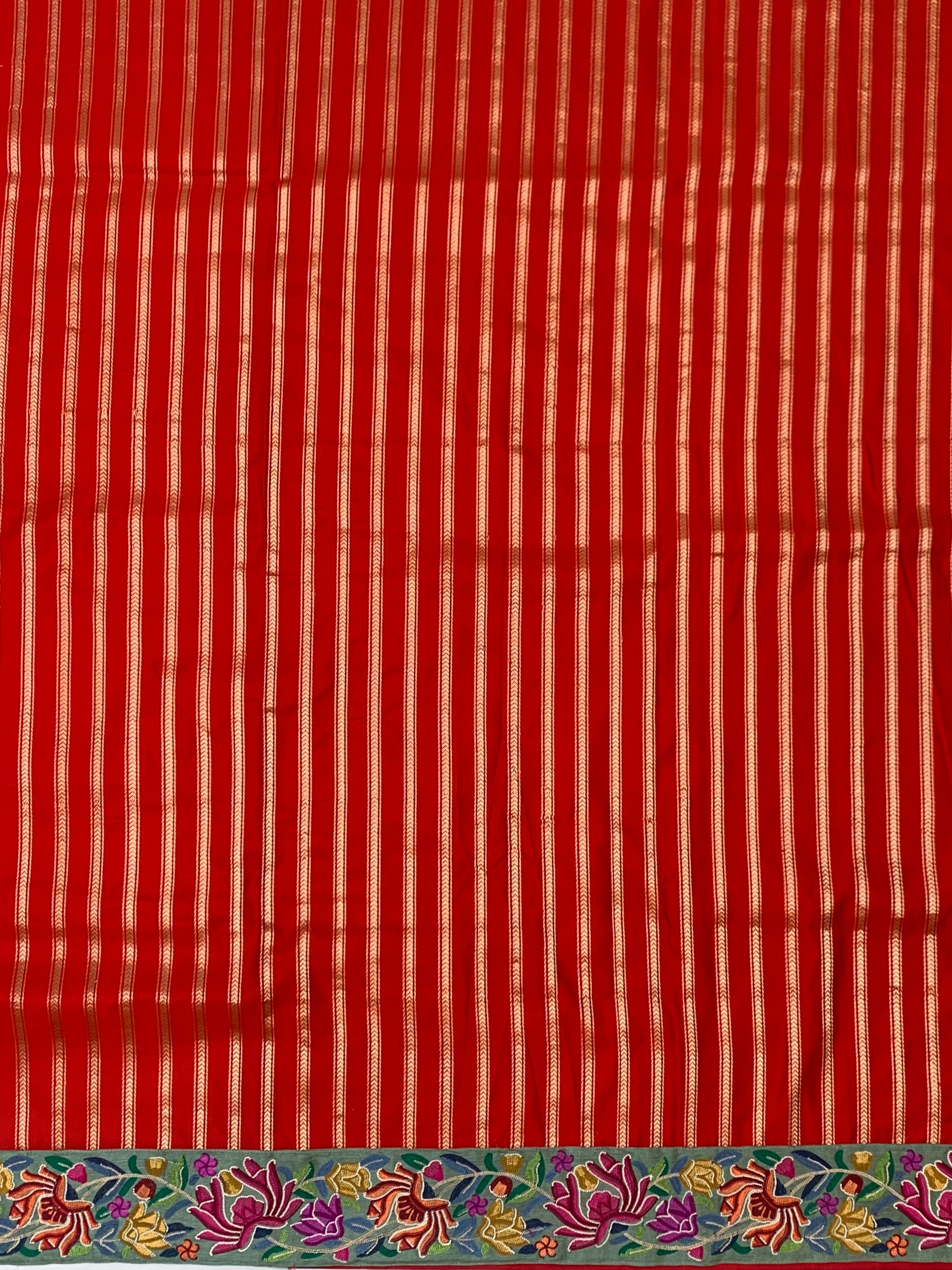 Radiant Red Fusion Banarasi Mashru Silk Saree with Petite Point Embroidery