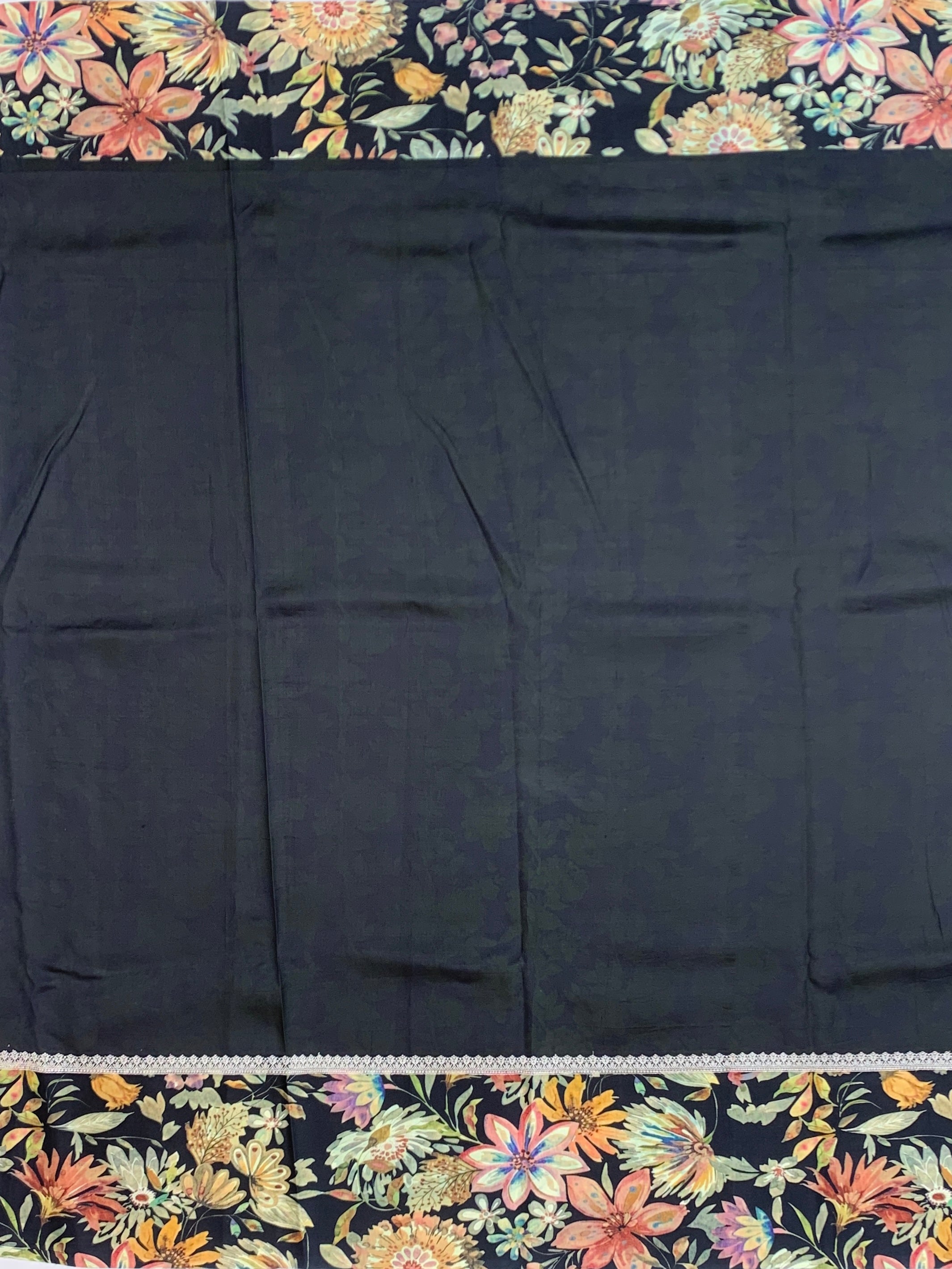Midnight Elegance Tussore Saree with Floral Printed Border