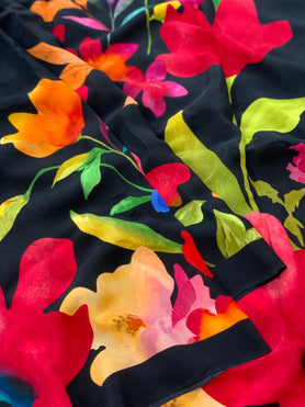 Crape Floral Print Saree Black In Colour