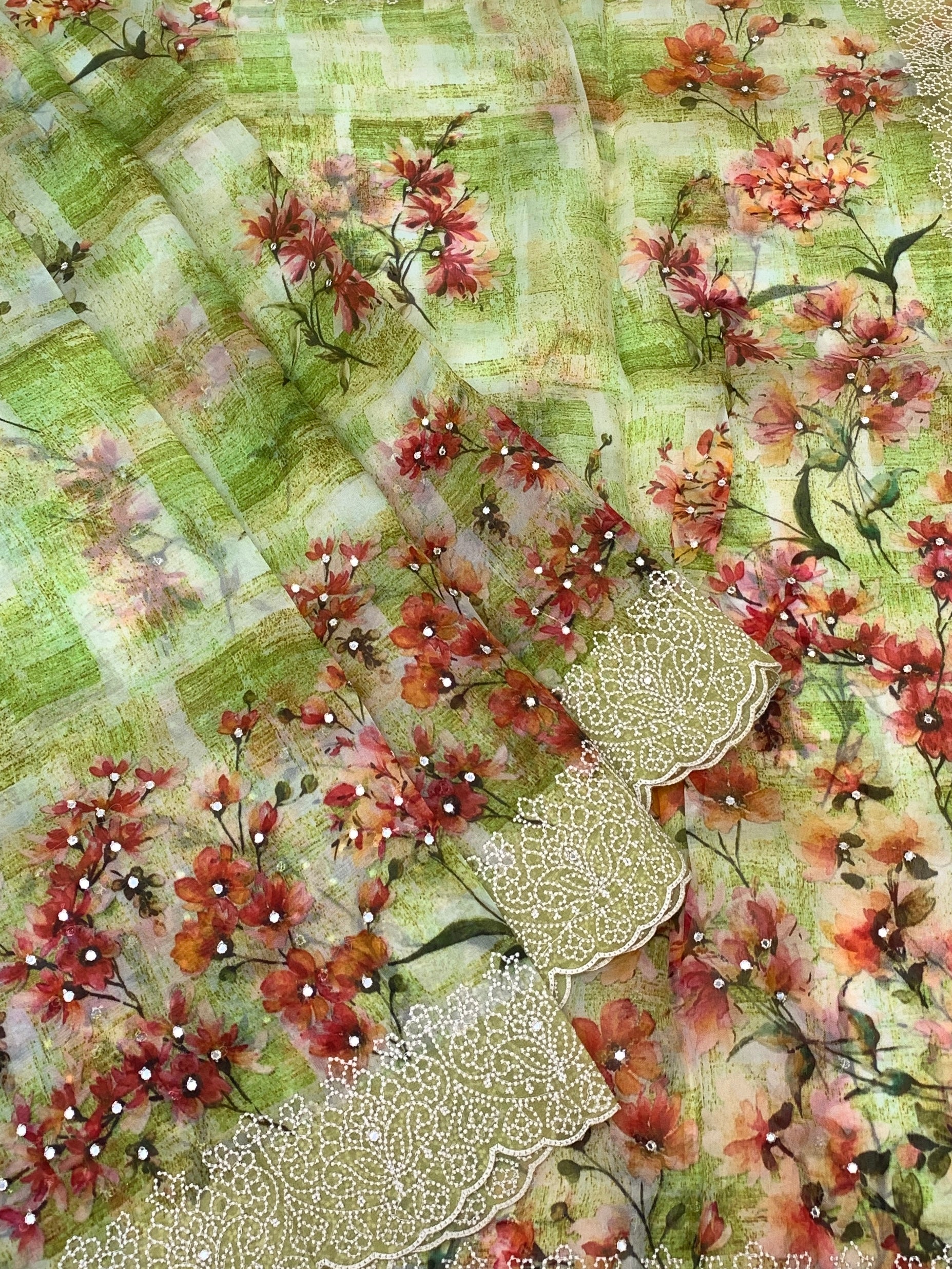 Organza Saree Green In Colour