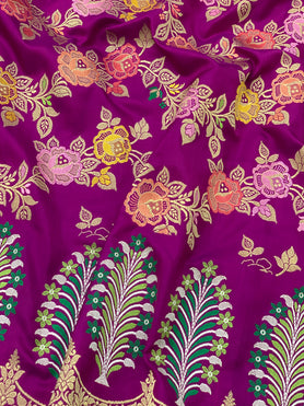 Banarasi Kadwa Weave Silk Saree Magenta-Pink In Colour