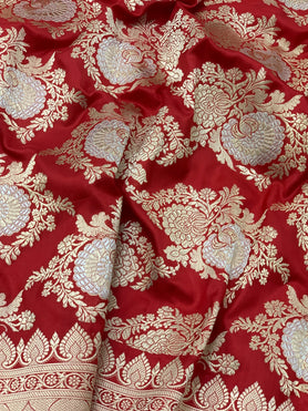 Banarasi Kadwa Weave Silk Saree Dark-Red In Color