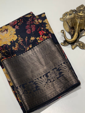 Silk Prints Saree Black In Colour