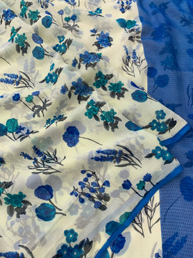 Chiffon Floral Print Saree Light-Mint Green In Colour
