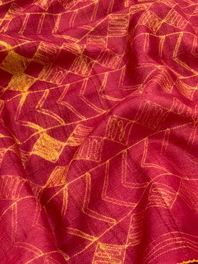 Tussore Prints Saree Brick-Red In Colour