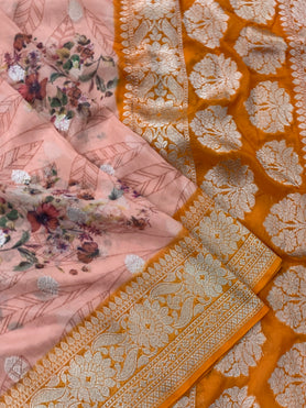 Georgette Banarasi Saree Peach In Colour