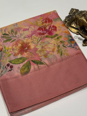 Tussore Kota Saree Peach In Colour