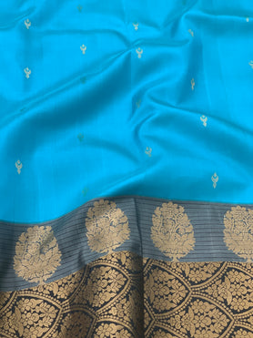 Light Weight Silk Saree Turquoise-Blue In Color