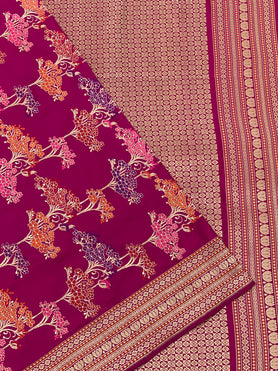 Banarasi Kadwa Weave Silk Saree Dark-Pink In Color