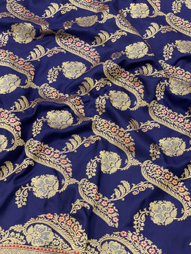 Banarasi Kadwa Weave Silk Saree Navy-Blue In Colour