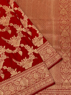 Banarasi Kadwa Weave Silk Saree Red In Colour