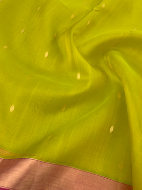 Kora Silk Saree Parrot-Green In Colour