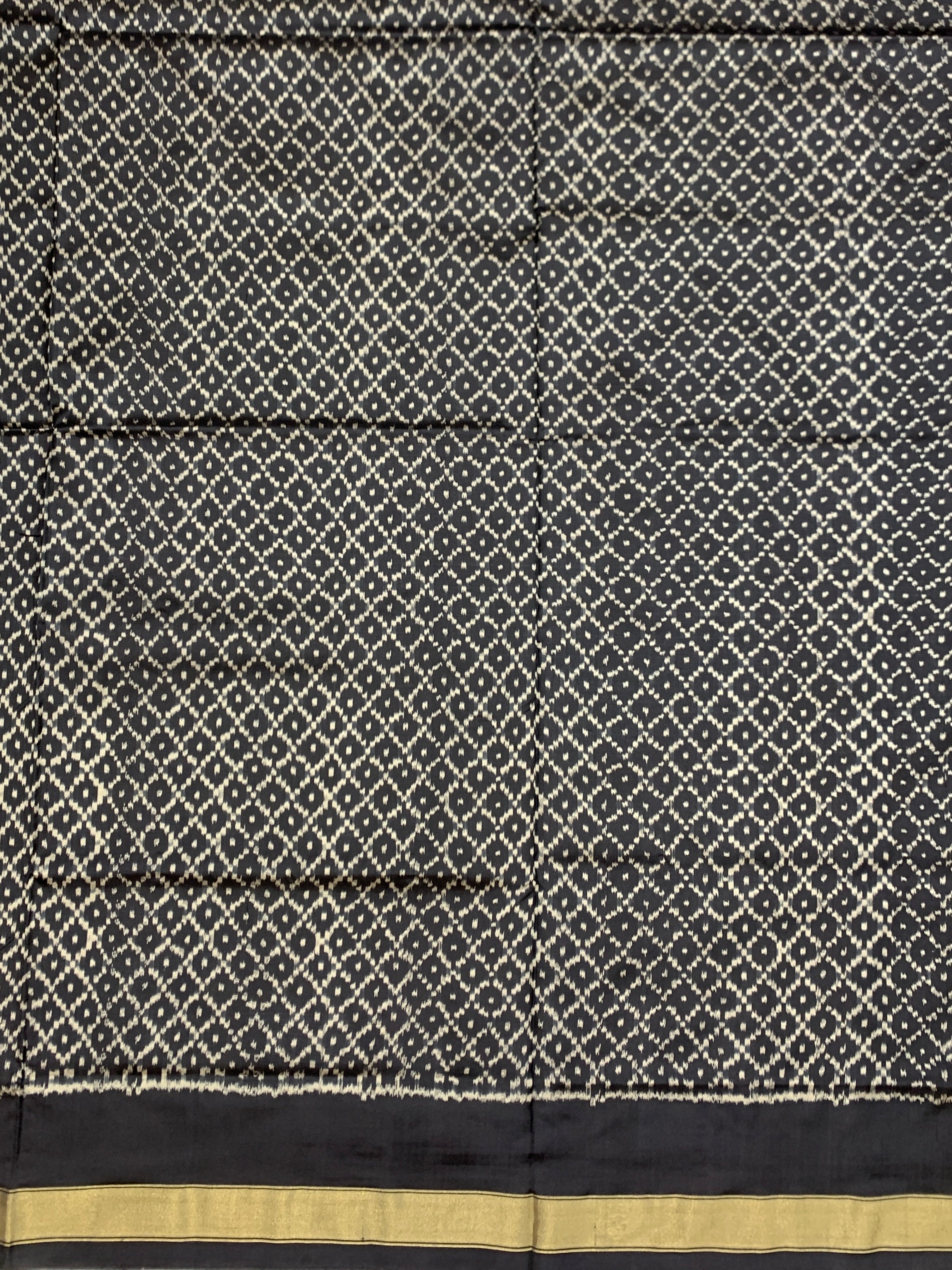 Exquisite Midnight Black Handloom Ikat Silk Saree